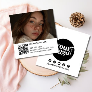 Modern Social Media Logo Photo QR White Square Business Card