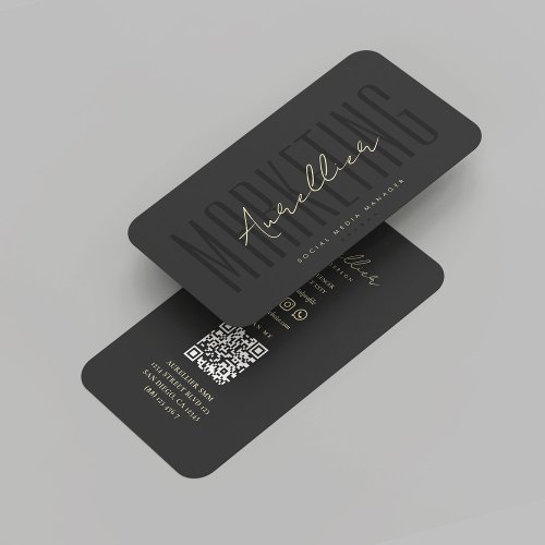 Modern Social Media Manager Black Gold Marketing Business Card