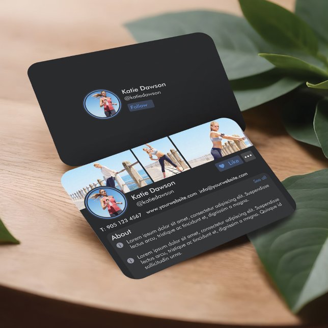 Modern Social Media Personal Fitness Coach Photos  Business Card (Social Media Personal Fitness Trainer Profile Page Business Card)