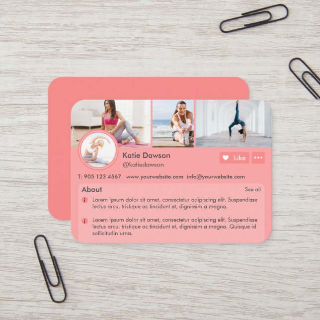 Modern Social Media Personal Fitness Coach Photos Business Card (Front/Back In Situ)