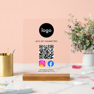 Modern Social Media QR Code Acrylic Sign