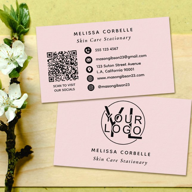 Modern Social Media QR Code Business Logo Pink Card (Creator Uploaded)