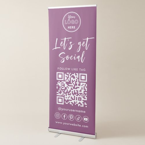 Modern Social Media QR Code Connect With Us Berry Retractable Banner