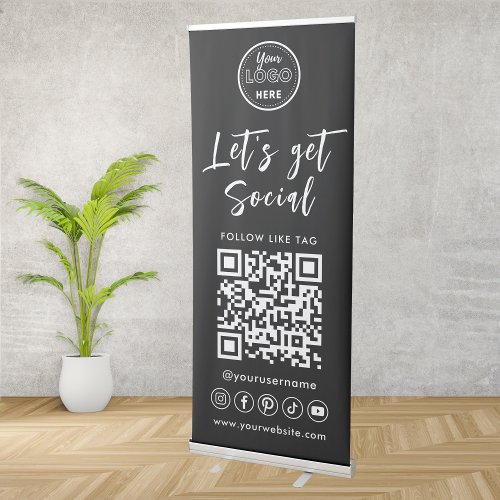 Modern Social Media QR Code Connect With Us Black Retractable Banner