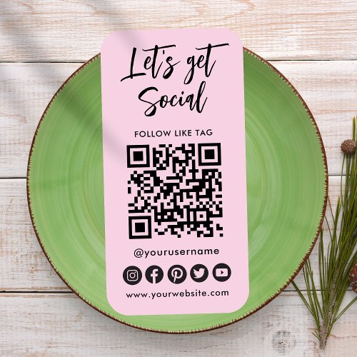 Modern Social Media QR Code Connect With Us Pink Business Card