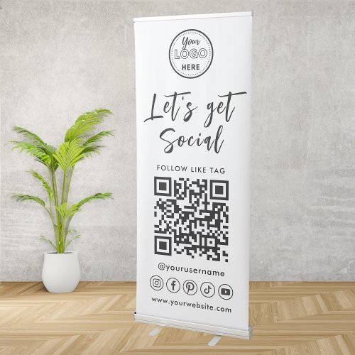 Modern Social Media QR Code Connect With Us White Retractable Banner