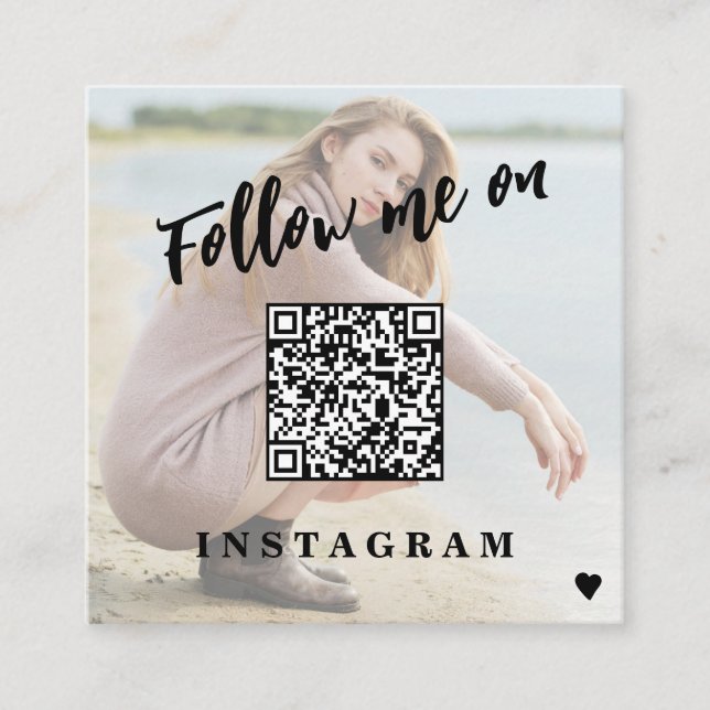 Modern social media QR CODE custom photo Square Business Card (Front)