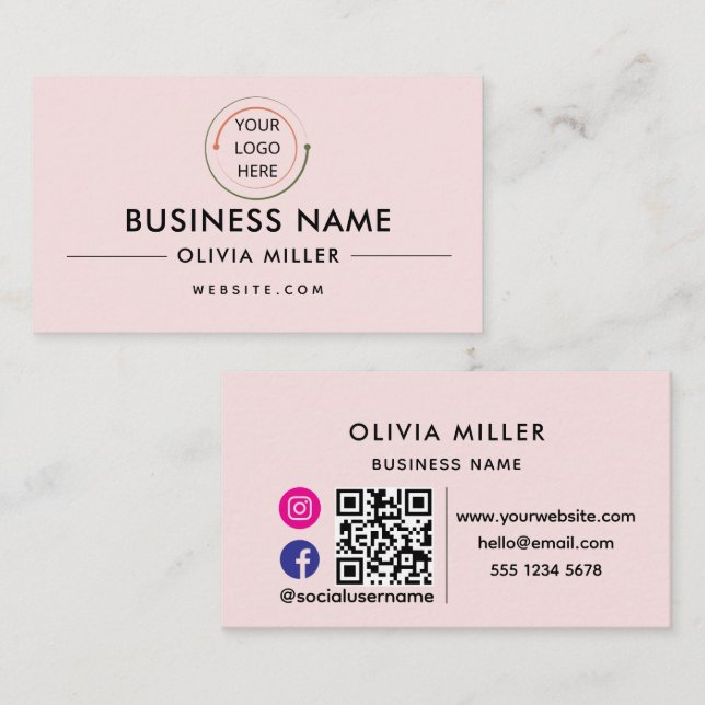 Modern Social Media QR Code | Minimalist Portrait Business Card (Front/Back)