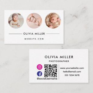 Modern Social Media QR Code Minimalist Portrait Business Card