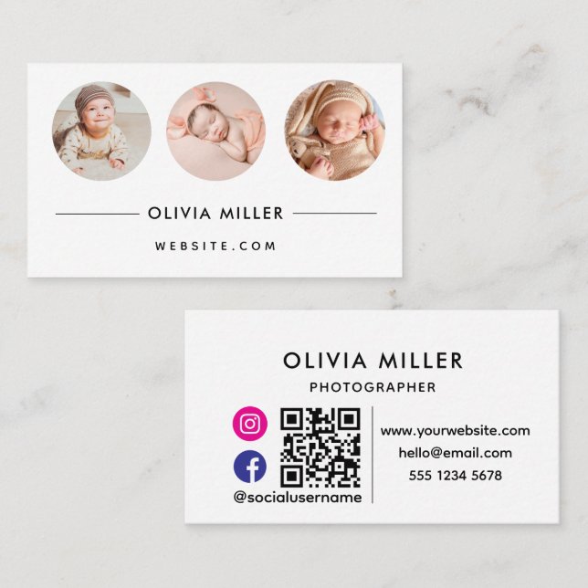 Modern Social Media QR Code | Minimalist Portrait Business Card (Front/Back)