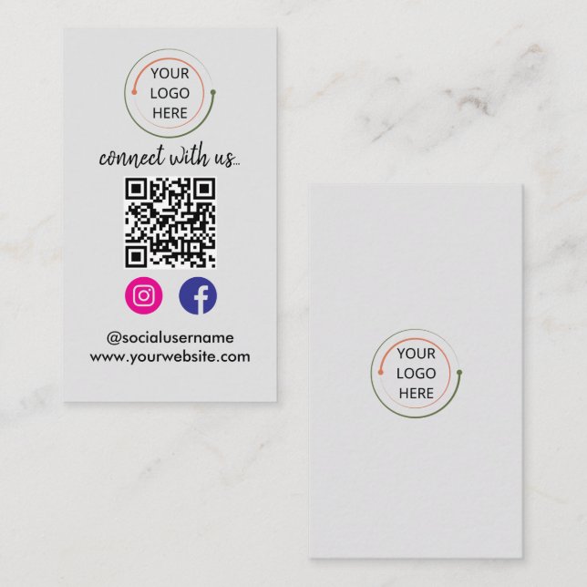 Modern Social Media QR Code | Minimalist Portrait Business Card (Front/Back)
