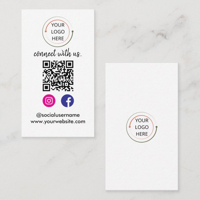 Modern Social Media QR Code | Minimalist Portrait  Business Card (Front/Back)