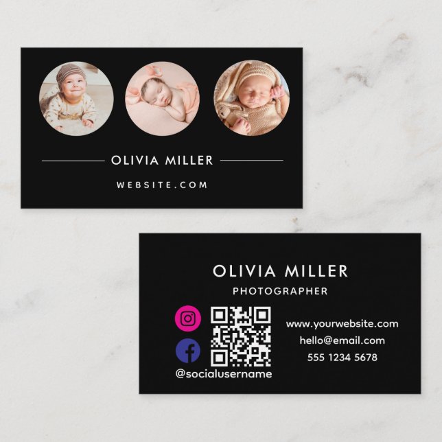 Modern Social Media QR Code | Minimalist Portrait Business Card (Front/Back)