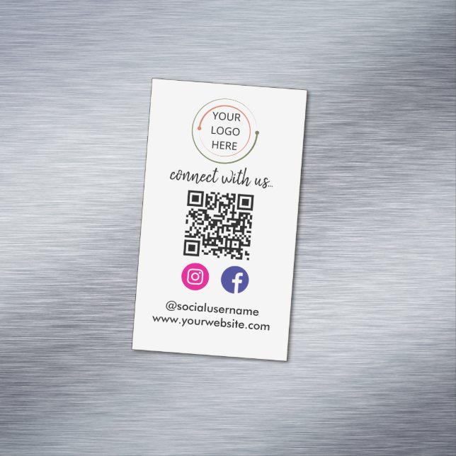 Modern Social Media QR Code | Minimalist Portrait  Business Card Magnet (In Situ)