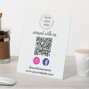 Modern Social Media QR Code   Minimalist Portrait  Pedestal Sign