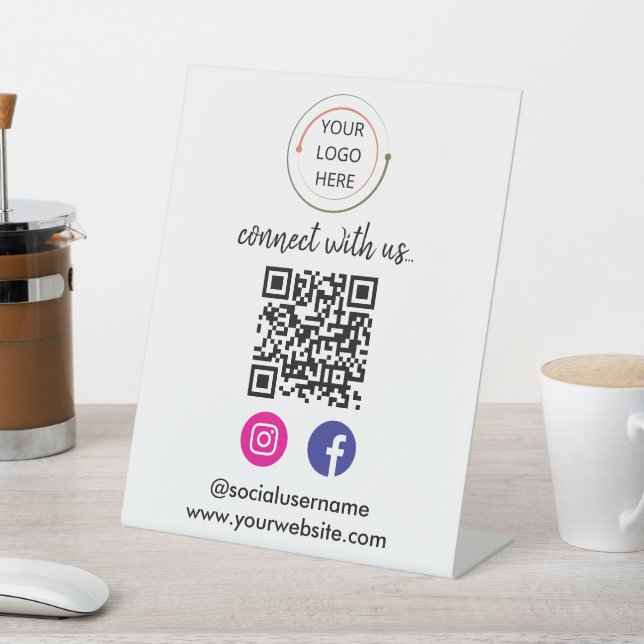 Modern Social Media QR Code | Minimalist Portrait  Pedestal Sign (In SItu)