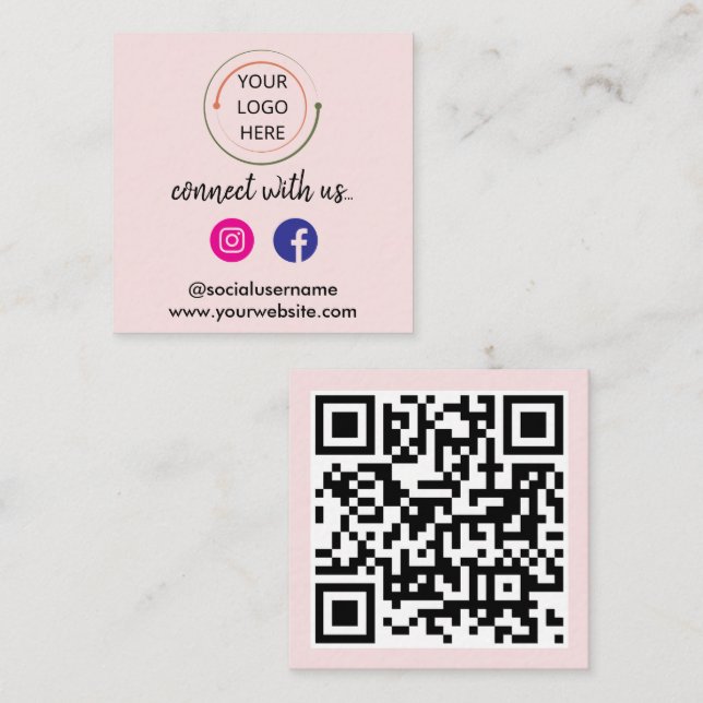 Modern Social Media QR Code | Minimalist Portrait Square Business Card (Front/Back)