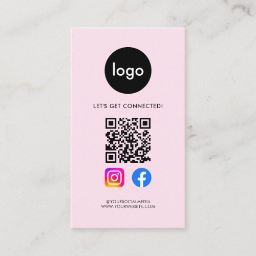 Modern Social Media QR Code Pink Business Card