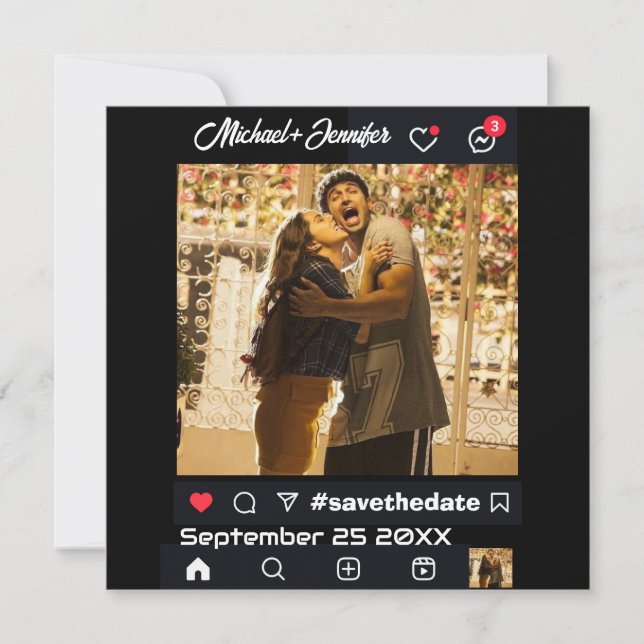 Modern Social Media Themed Custom Wedding Save The Date (Front)