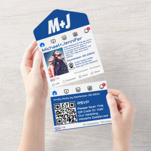 Modern Social Media Themed QR Code Wedding All In One Invitation