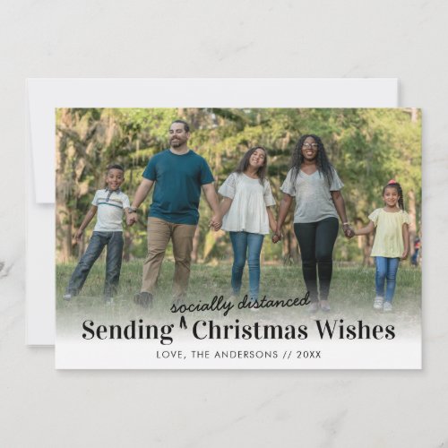 Modern Socially Distanced Christmas Wishes Photo Holiday Card