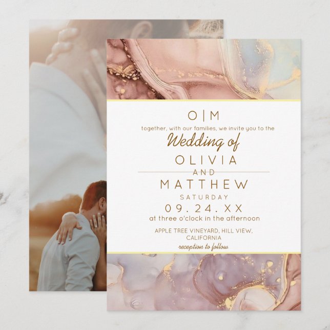 Modern Soft Agate Neutral Photo Wedding   Invitation (Front/Back)