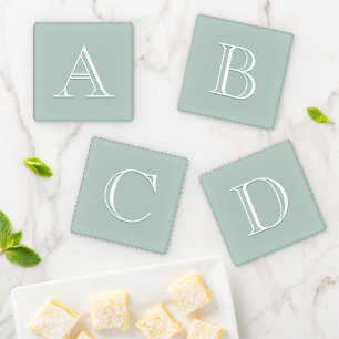 Modern Soft Aqua Monogram Initial Letter Coaster Set