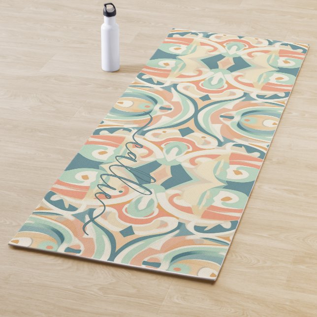 Modern Soft Beach Colors Abstract Mosaic Monogram Yoga Mat (In Situ)