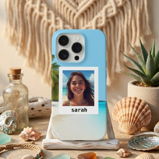 Modern Soft Blue Beach Minimal Custom Photo Design iPhone Case (Creator Uploaded)