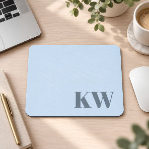 Modern Soft Blue Monogram Initials Personalized Mouse Pad