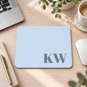 Modern Soft Blue Monogram Initials Personalized Mouse Pad