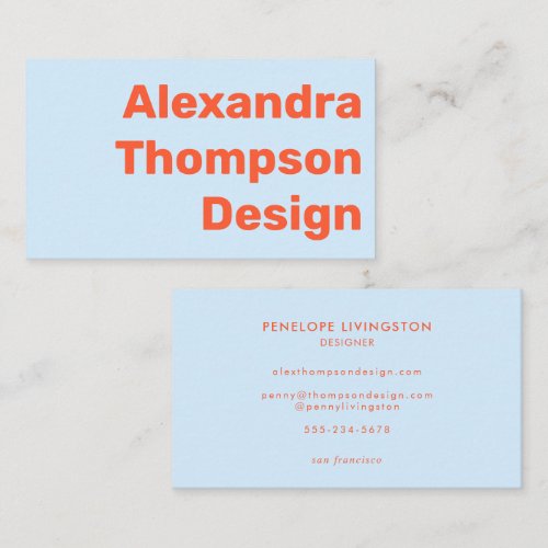 Modern Soft Blue Orange Bold Simple Creative Business Card