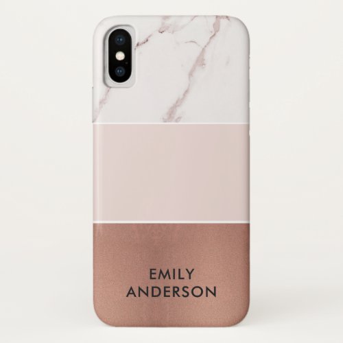 MODERN SOFT BLUSH PINK ROSE GOLD MARBLE TEXTURE iPhone X CASE