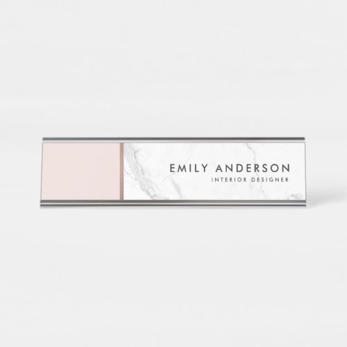 MODERN SOFT BLUSH PINK ROSE GOLD MARBLE TEXTURE DESK NAME PLATE