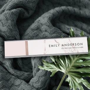 MODERN SOFT BLUSH PINK ROSE GOLD MARBLE TEXTURE DESK NAME PLATE