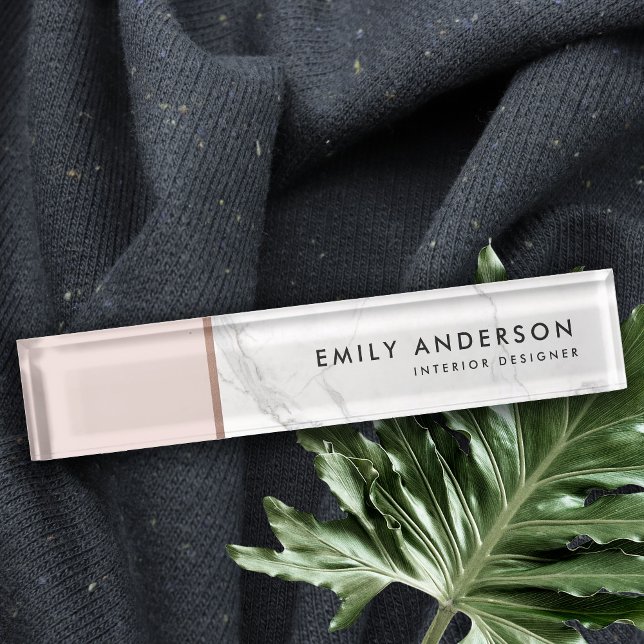 MODERN SOFT BLUSH PINK ROSE GOLD MARBLE TEXTURE DESK NAME PLATE (Creator Uploaded)