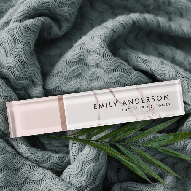 MODERN SOFT BLUSH PINK ROSE GOLD MARBLE TEXTURE DESK NAME PLATE (Creator Uploaded)