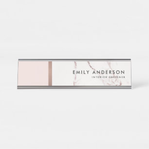 MODERN SOFT BLUSH PINK ROSE GOLD MARBLE TEXTURE DESK NAME PLATE