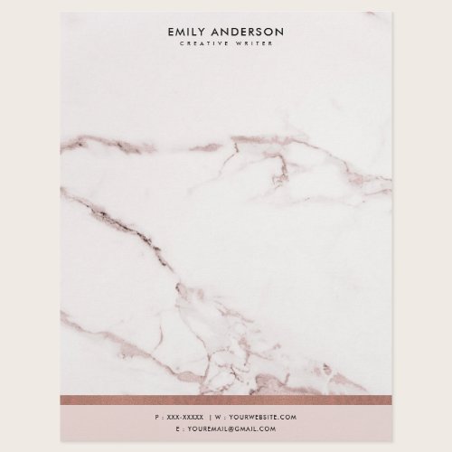 MODERN SOFT BLUSH PINK ROSE GOLD MARBLE TEXTURE LETTERHEAD