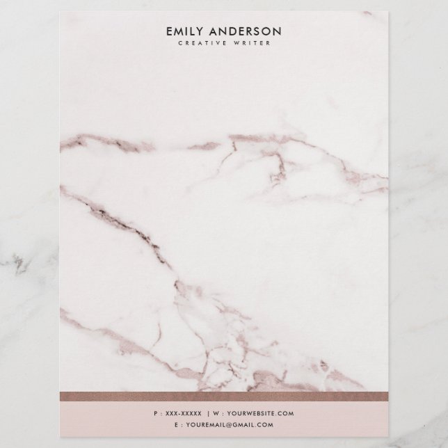 MODERN SOFT BLUSH PINK ROSE GOLD MARBLE TEXTURE LETTERHEAD (Front)