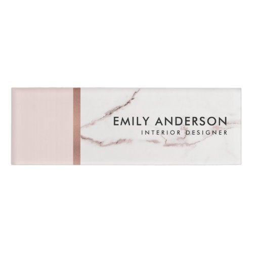 MODERN SOFT BLUSH PINK ROSE GOLD MARBLE TEXTURE NAME TAG
