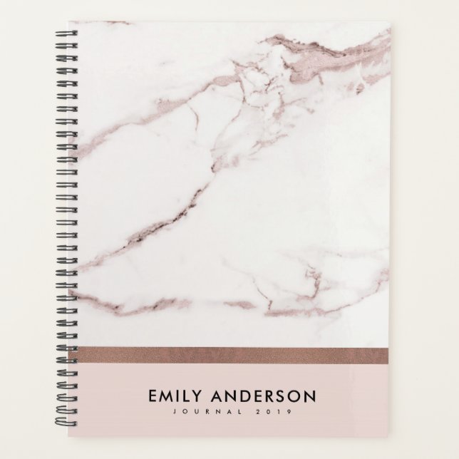 MODERN SOFT BLUSH PINK ROSE GOLD MARBLE TEXTURE PLANNER (Front)