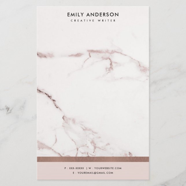 MODERN SOFT BLUSH PINK ROSE GOLD MARBLE TEXTURE STATIONERY (Front)