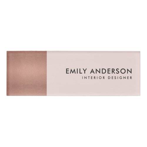 MODERN SOFT BLUSH PINK ROSE GOLD SHIMMER TEXTURE NAME TAG