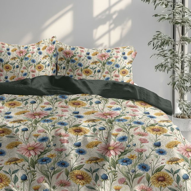 Modern Soft Floral Boho Pastel Wild flowers Design Duvet Cover (Modern Soft Floral Boho Pastel Wild flowers Design Duvet Cover)