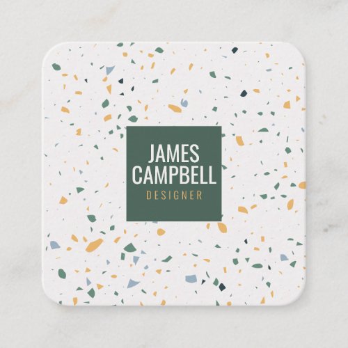 Modern soft green terrazzo marble abstract pattern square business card