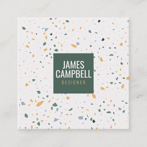 Modern soft green terrazzo marble abstract pattern square business card