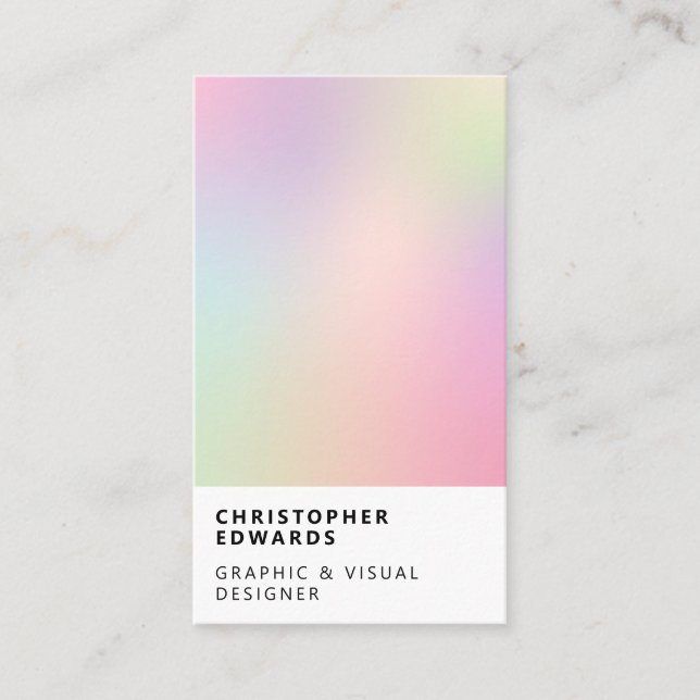 Modern soft holographic gradient white minimalist business card (Front)