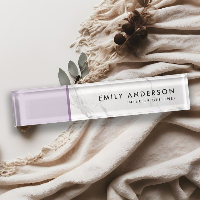 Modern Soft Lavender Lilac Purple Marble Texture Desk Name Plate (Creator Uploaded)