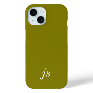 Modern Soft Olive Green Monogram Name iPhone 15 Case